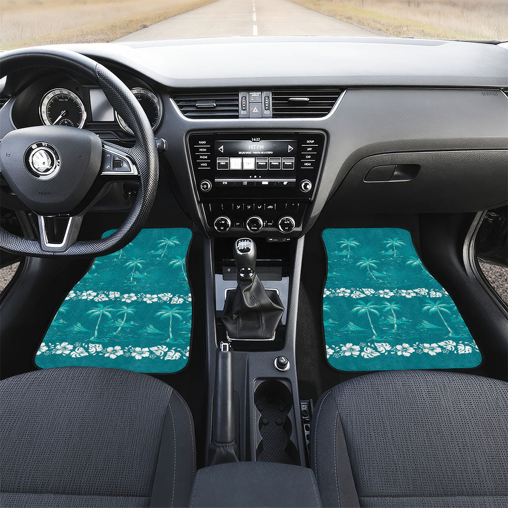 Cyan Hawaii Palm Tree Hibiscus Car Mats Fantasy Summer Vibe LT01 Set 2pcs - Front Cyan - Polynesian Pride