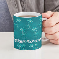 Cyan Hawaii Palm Tree Hibiscus Ceramic Mug Fantasy Summer Vibe LT01 - Polynesian Pride