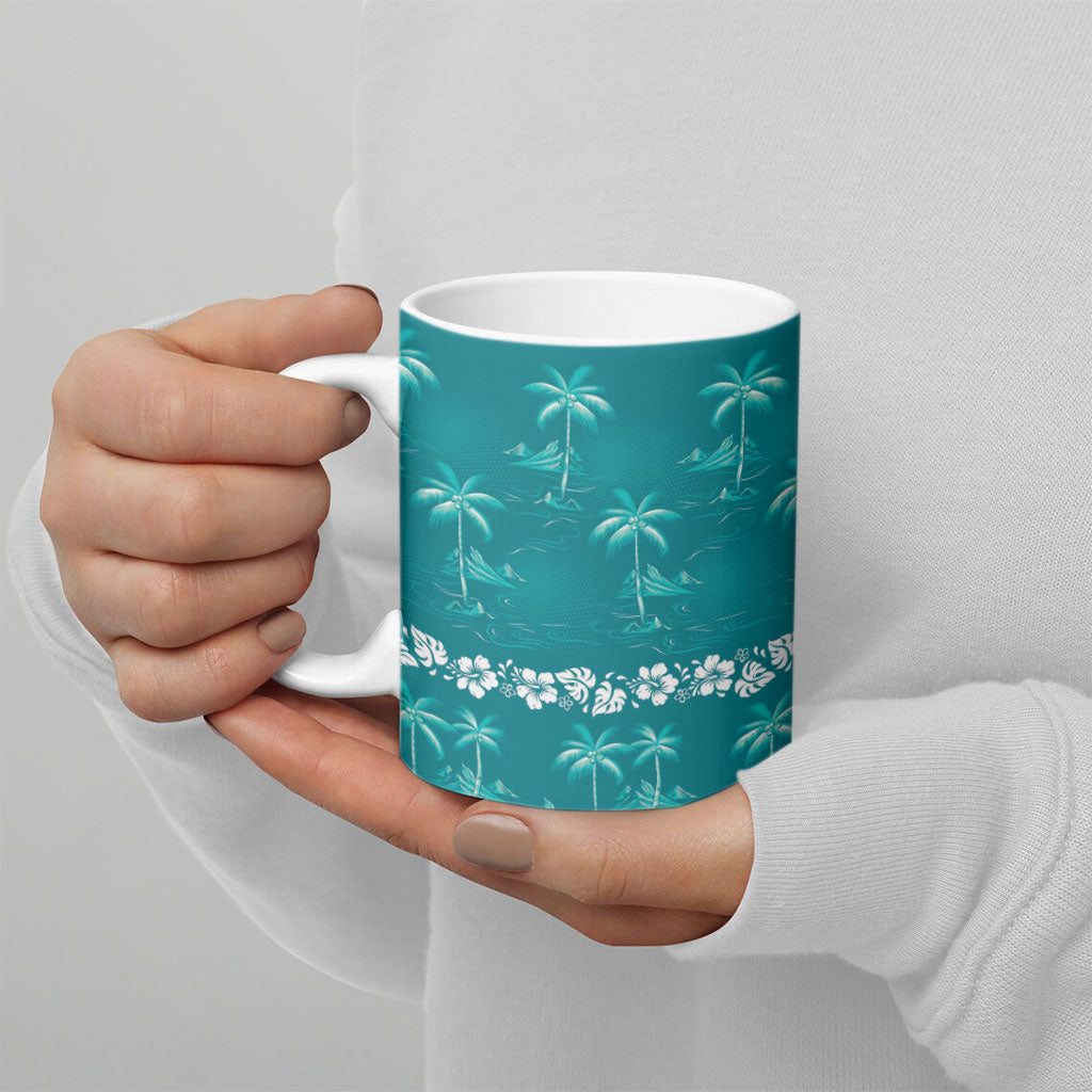 Cyan Hawaii Palm Tree Hibiscus Ceramic Mug Fantasy Summer Vibe LT01 - Polynesian Pride