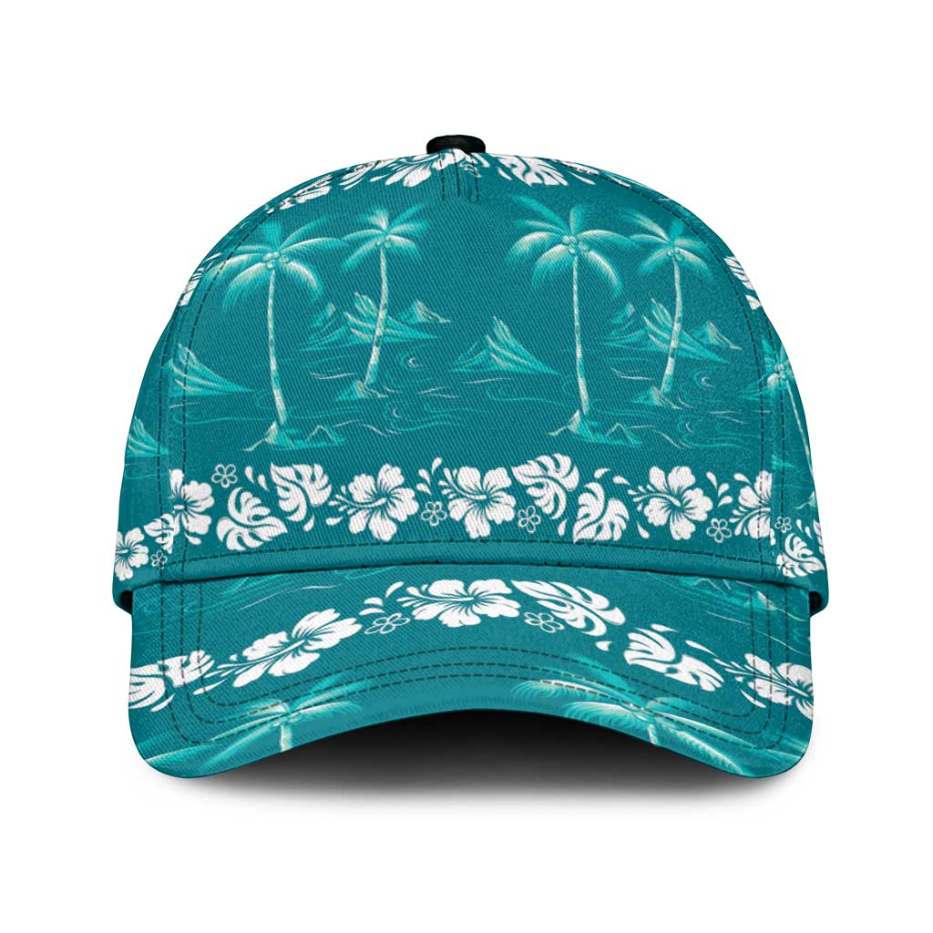 Cyan Hawaii Palm Tree Hibiscus Classic Cap Fantasy Summer Vibe LT01 Universal Fit Cyan - Polynesian Pride