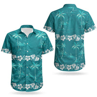Cyan Hawaii Palm Tree Hibiscus Couples Matching Summer Maxi Dress and Hawaiian Shirt Fantasy Summer Vibe LT01 - Polynesian Pride
