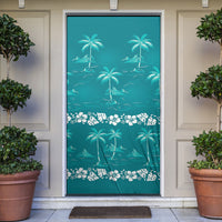 Cyan Hawaii Palm Tree Hibiscus Door Cover Fantasy Summer Vibe LT01 Cyan - Polynesian Pride