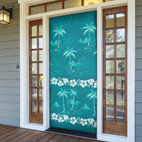 Cyan Hawaii Palm Tree Hibiscus Door Cover Fantasy Summer Vibe LT01 - Polynesian Pride