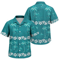 Cyan Hawaii Palm Tree Hibiscus Family Matching Off The Shoulder Long Sleeve Dress and Hawaiian Shirt Fantasy Summer Vibe LT01 Son's Shirt Cyan - Polynesian Pride