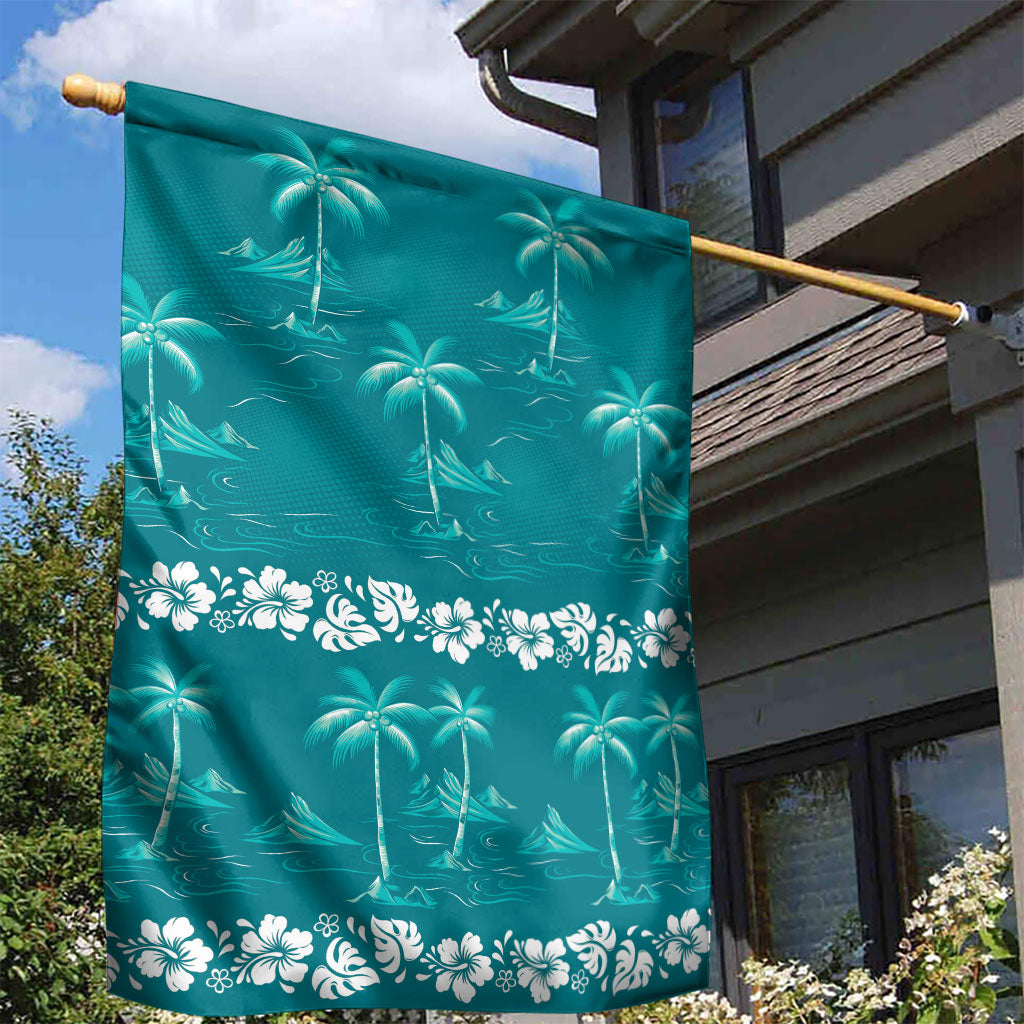 Cyan Hawaii Palm Tree Hibiscus Garden Flag Fantasy Summer Vibe LT01 - Polynesian Pride