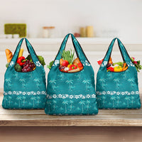 Cyan Hawaii Palm Tree Hibiscus Grocery Bag Fantasy Summer Vibe LT01 3-pack One Size Cyan - Polynesian Pride