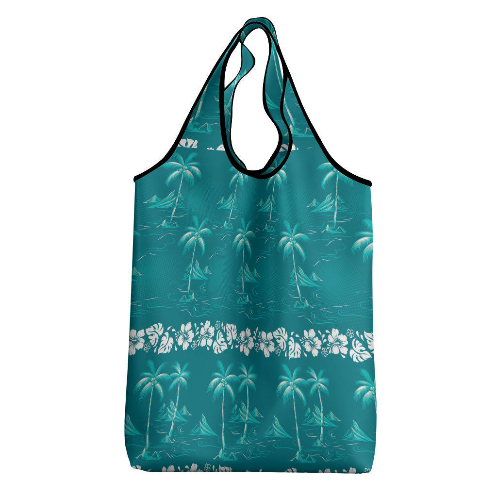 Cyan Hawaii Palm Tree Hibiscus Grocery Bag Fantasy Summer Vibe LT01 - Polynesian Pride