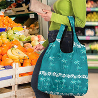 Cyan Hawaii Palm Tree Hibiscus Grocery Bag Fantasy Summer Vibe LT01 - Polynesian Pride