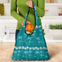 Cyan Hawaii Palm Tree Hibiscus Grocery Bag Fantasy Summer Vibe LT01 - Polynesian Pride
