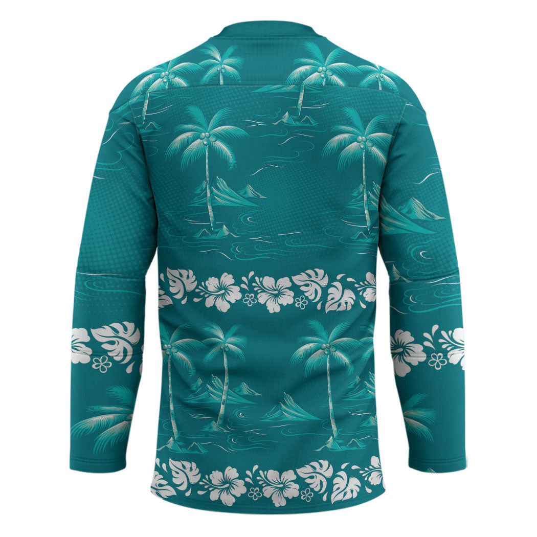 Cyan Hawaii Palm Tree Hibiscus Hockey Jersey Fantasy Summer Vibe LT01 - Polynesian Pride