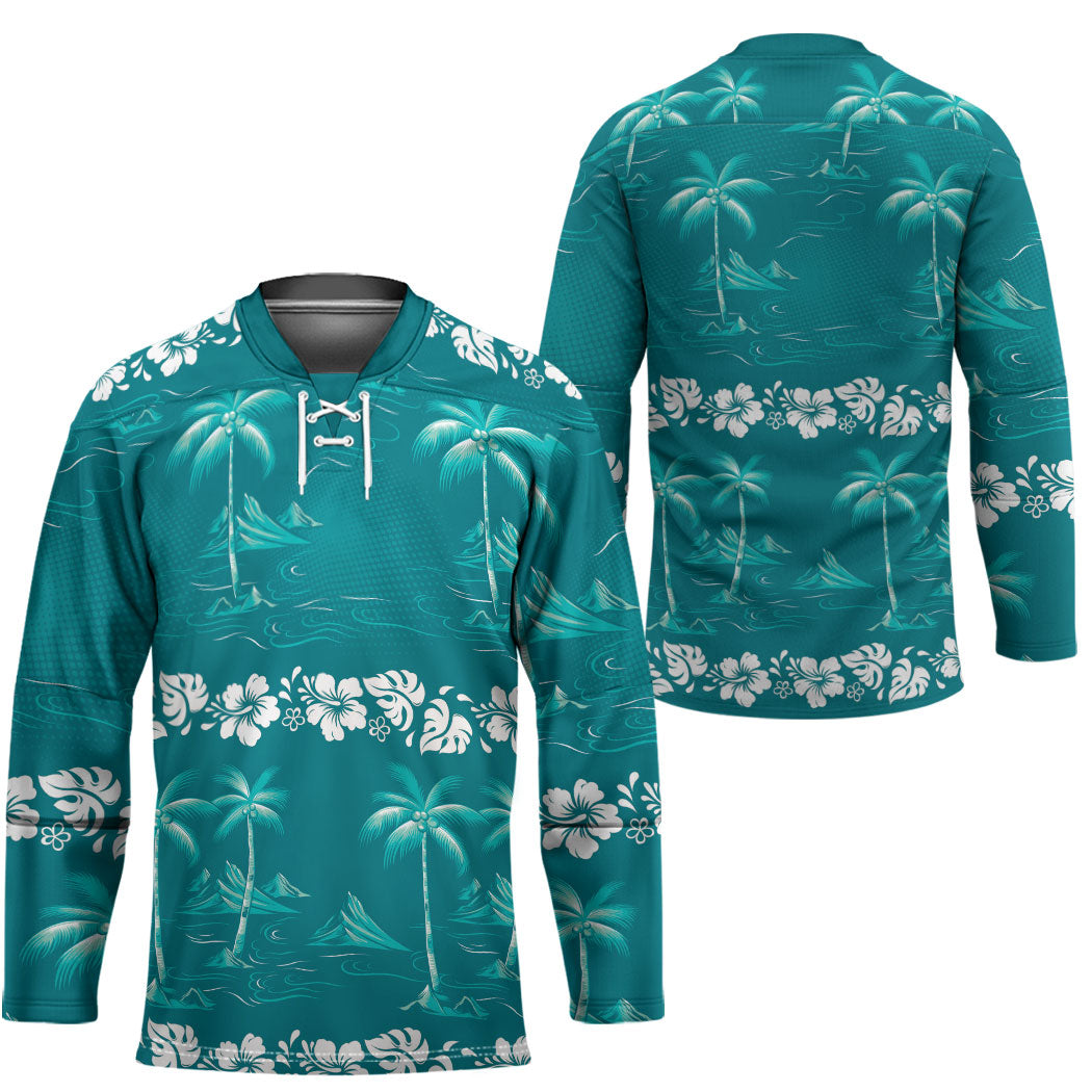 Cyan Hawaii Palm Tree Hibiscus Hockey Jersey Fantasy Summer Vibe LT01 - Polynesian Pride