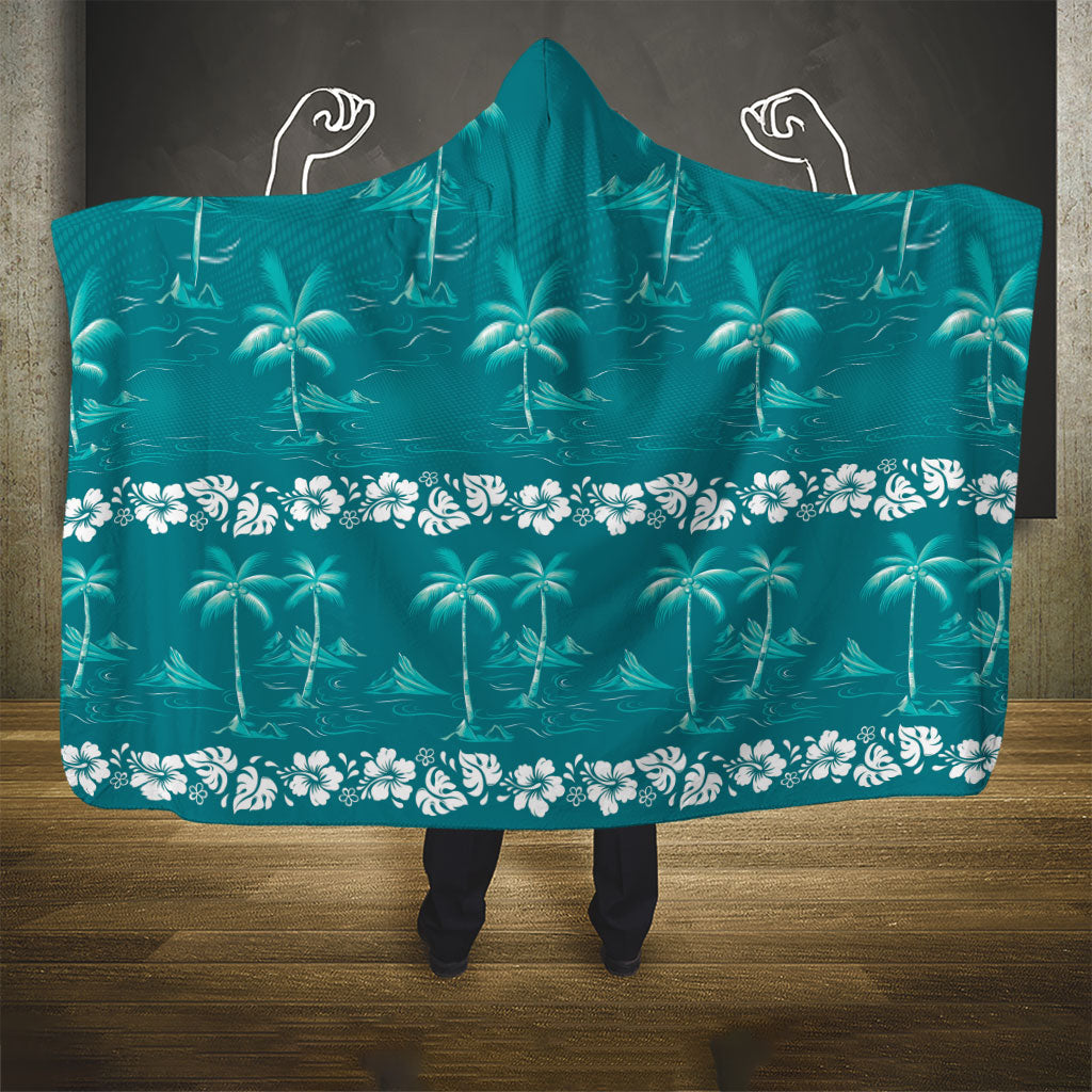 Cyan Hawaii Palm Tree Hibiscus Hooded Blanket Fantasy Summer Vibe LT01 - Polynesian Pride