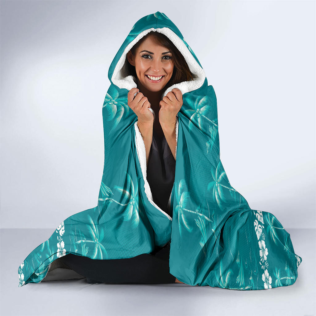 Cyan Hawaii Palm Tree Hibiscus Hooded Blanket Fantasy Summer Vibe LT01 - Polynesian Pride