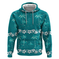 Cyan Hawaii Palm Tree Hibiscus Hoodie Fantasy Summer Vibe LT01 Pullover Hoodie Cyan - Polynesian Pride