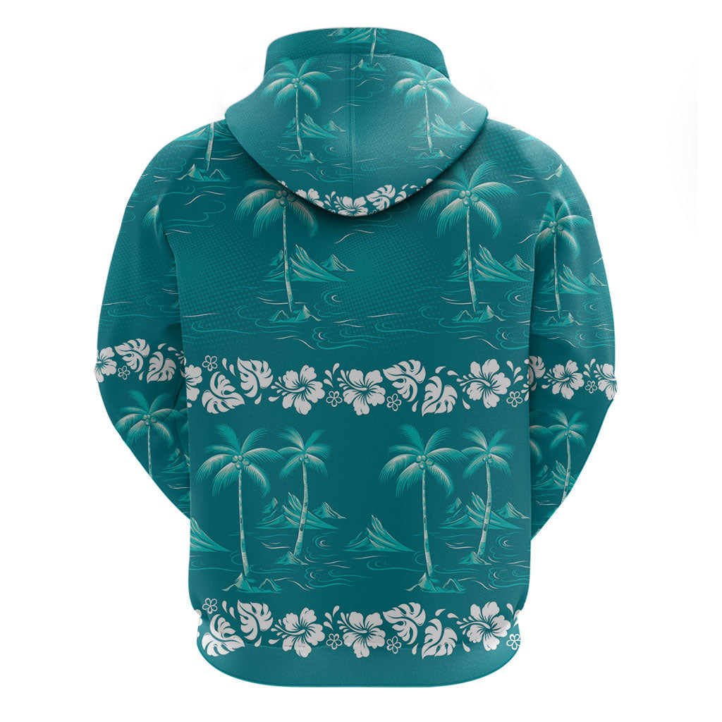 Cyan Hawaii Palm Tree Hibiscus Hoodie Fantasy Summer Vibe LT01 - Polynesian Pride