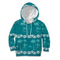 Cyan Hawaii Palm Tree Hibiscus Kid Hoodie Fantasy Summer Vibe LT01 Hoodie Cyan - Polynesian Pride