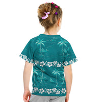 Cyan Hawaii Palm Tree Hibiscus Kid T Shirt Fantasy Summer Vibe LT01 - Polynesian Pride