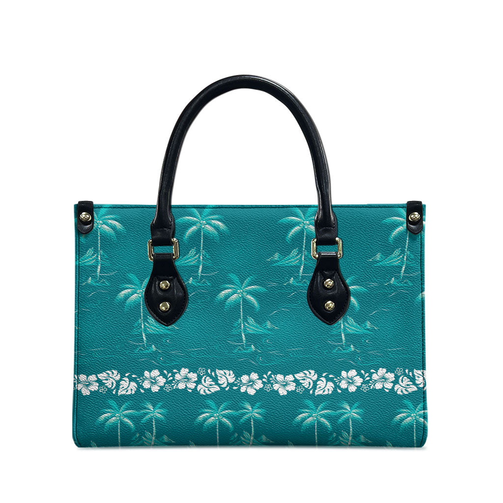 Cyan Hawaii Palm Tree Hibiscus Leather Bag Fantasy Summer Vibe LT01 - Polynesian Pride