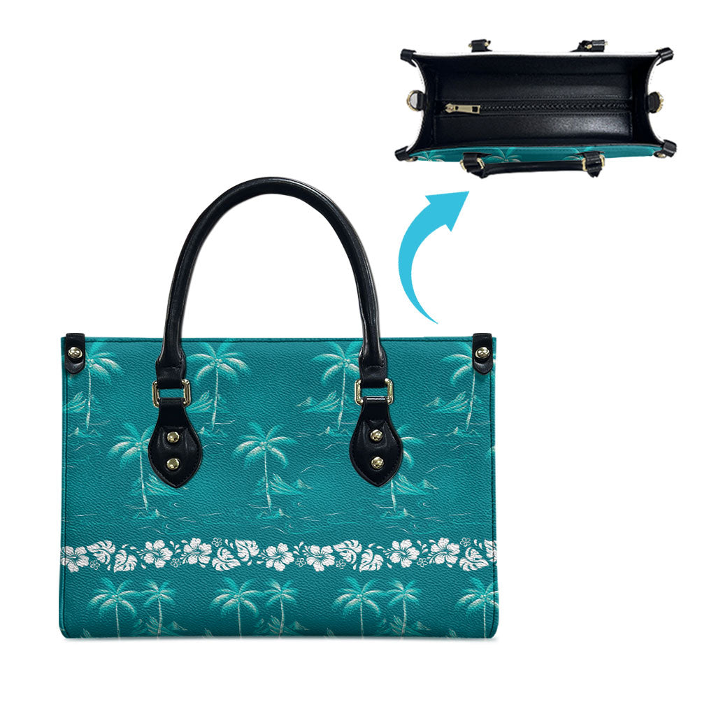 Cyan Hawaii Palm Tree Hibiscus Leather Bag Fantasy Summer Vibe LT01 - Polynesian Pride