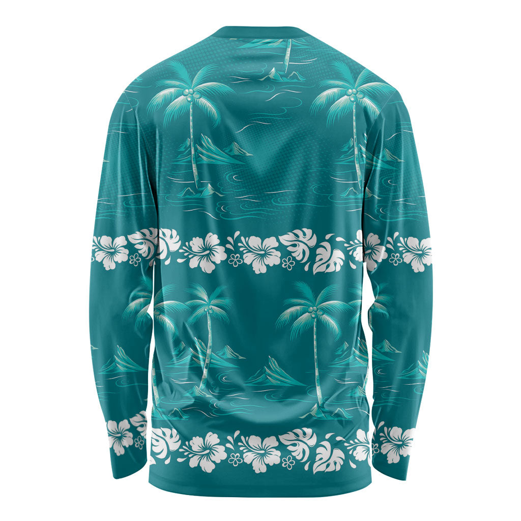 Cyan Hawaii Palm Tree Hibiscus Long Sleeve Shirt Fantasy Summer Vibe LT01 - Polynesian Pride