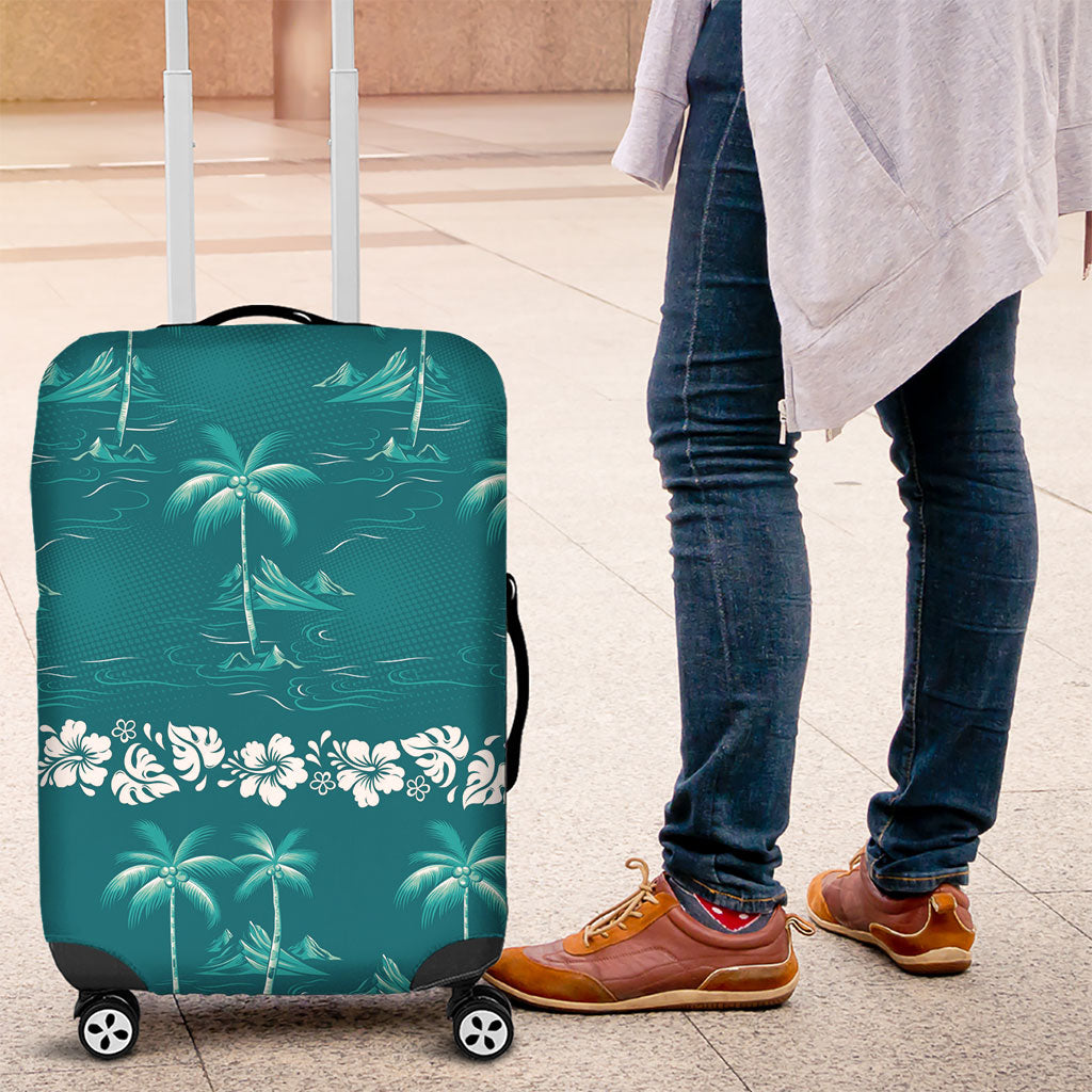 Cyan Hawaii Palm Tree Hibiscus Luggage Cover Fantasy Summer Vibe LT01 Cyan - Polynesian Pride