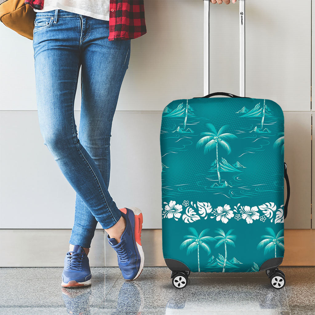 Cyan Hawaii Palm Tree Hibiscus Luggage Cover Fantasy Summer Vibe LT01 - Polynesian Pride