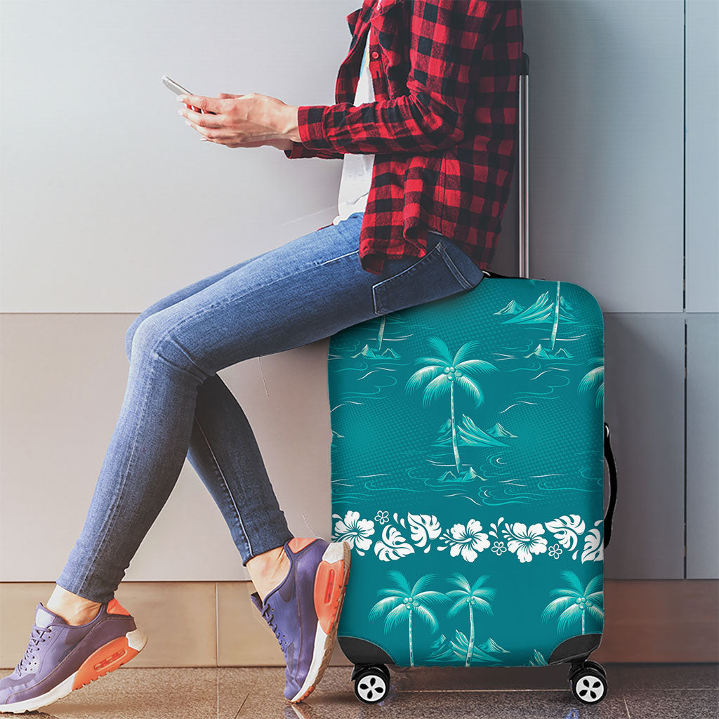 Cyan Hawaii Palm Tree Hibiscus Luggage Cover Fantasy Summer Vibe LT01 - Polynesian Pride