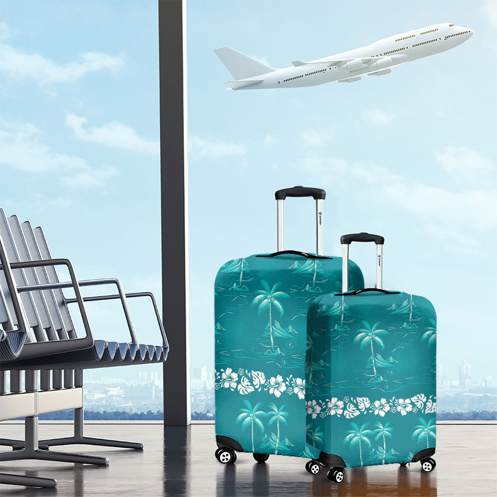 Cyan Hawaii Palm Tree Hibiscus Luggage Cover Fantasy Summer Vibe LT01 - Polynesian Pride