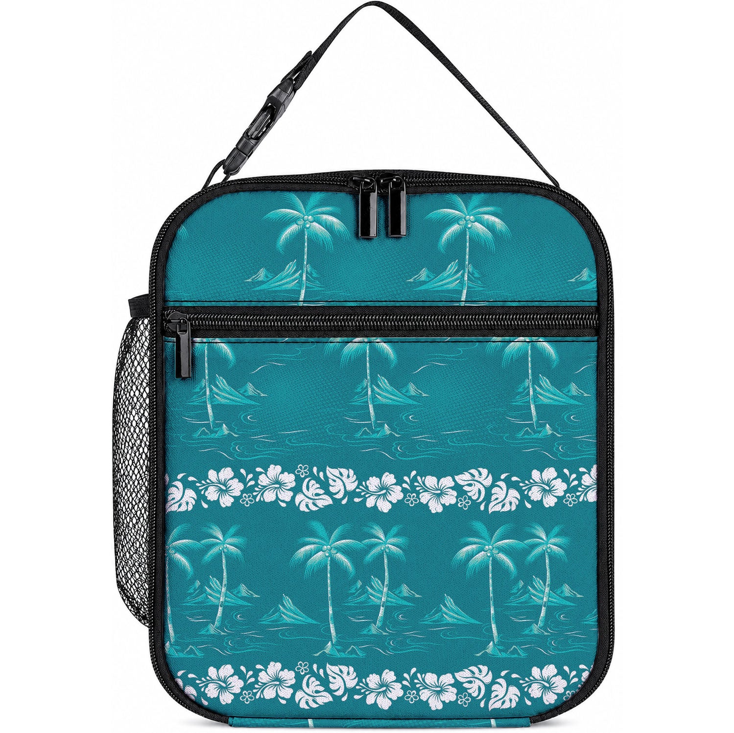 Cyan Hawaii Palm Tree Hibiscus Lunch Bag Fantasy Summer Vibe