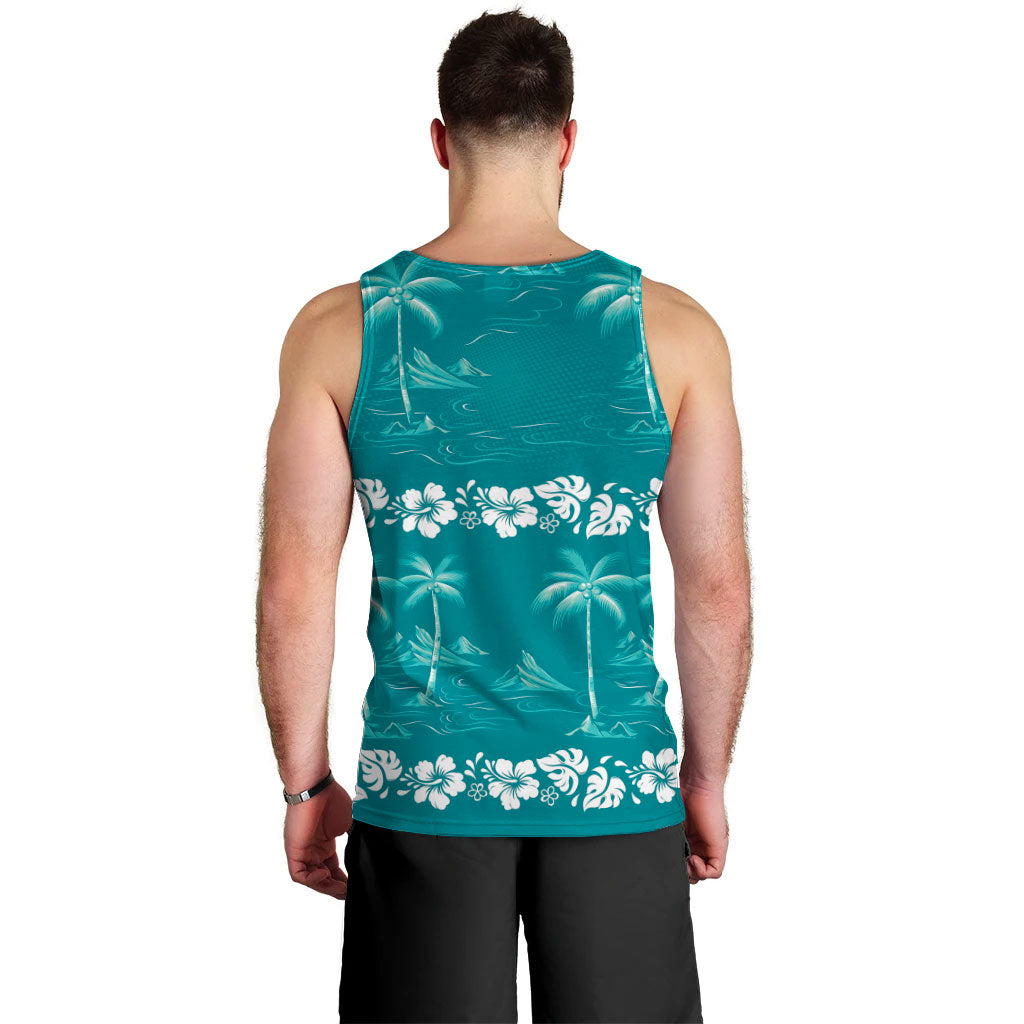 Cyan Hawaii Palm Tree Hibiscus Men Tank Top Fantasy Summer Vibe LT01 - Polynesian Pride