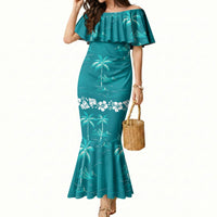 Cyan Hawaii Palm Tree Hibiscus Mermaid Dress Fantasy Summer Vibe LT01 Women Cyan - Polynesian Pride