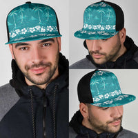 Cyan Hawaii Palm Tree Hibiscus Mesh Trucker Cap Fantasy Summer Vibe LT01 - Polynesian Pride