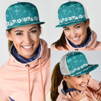 Cyan Hawaii Palm Tree Hibiscus Mesh Trucker Cap Fantasy Summer Vibe LT01 - Polynesian Pride