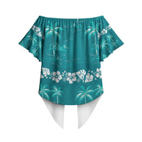 Cyan Hawaii Palm Tree Hibiscus Off Shoulder Wrap Waist Top Fantasy Summer Vibe LT01 - Polynesian Pride