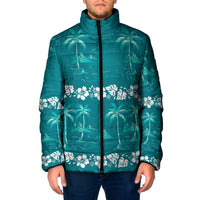 Cyan Hawaii Palm Tree Hibiscus Padded Jacket Fantasy Summer Vibe LT01 Men Cyan - Polynesian Pride