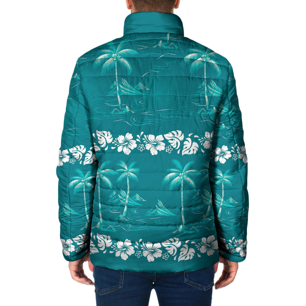 Cyan Hawaii Palm Tree Hibiscus Padded Jacket Fantasy Summer Vibe LT01 - Polynesian Pride