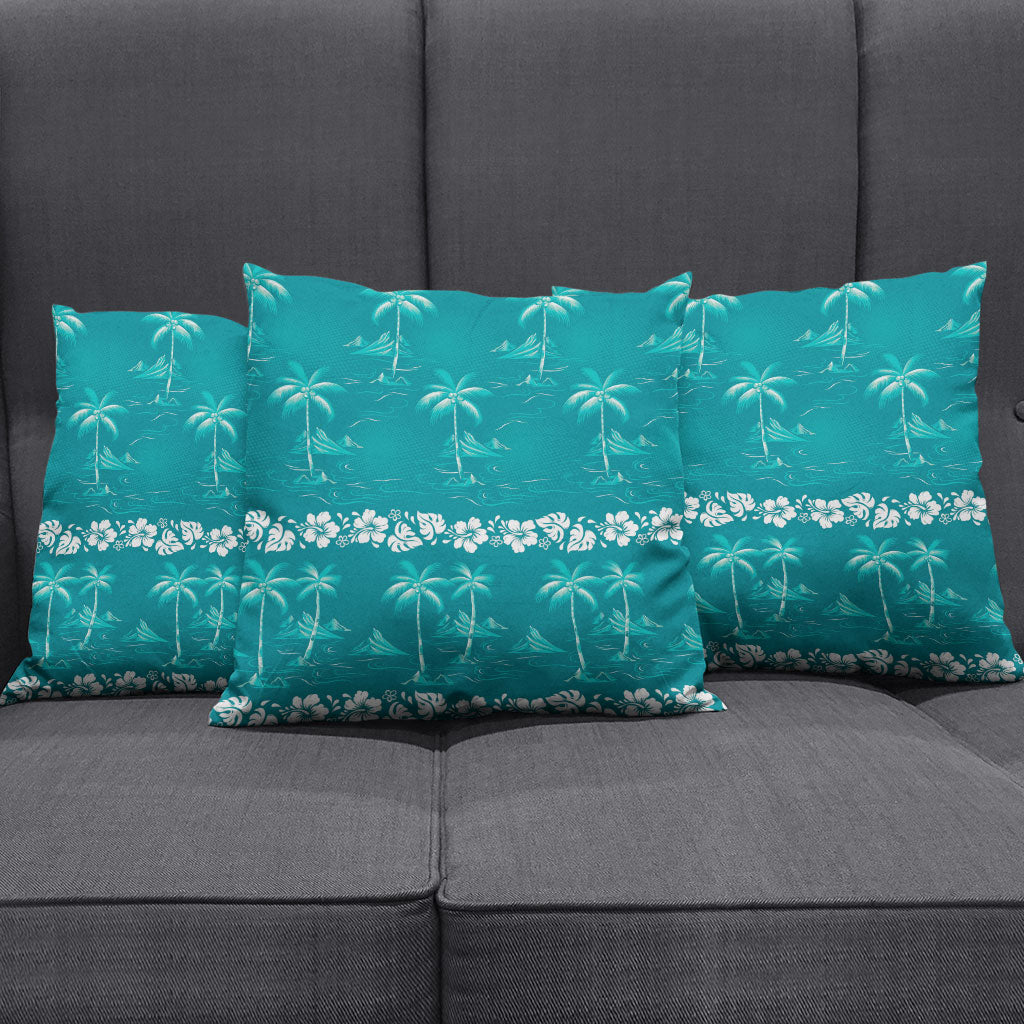 Cyan Hawaii Palm Tree Hibiscus Pillow Cover Fantasy Summer Vibe LT01 - Polynesian Pride