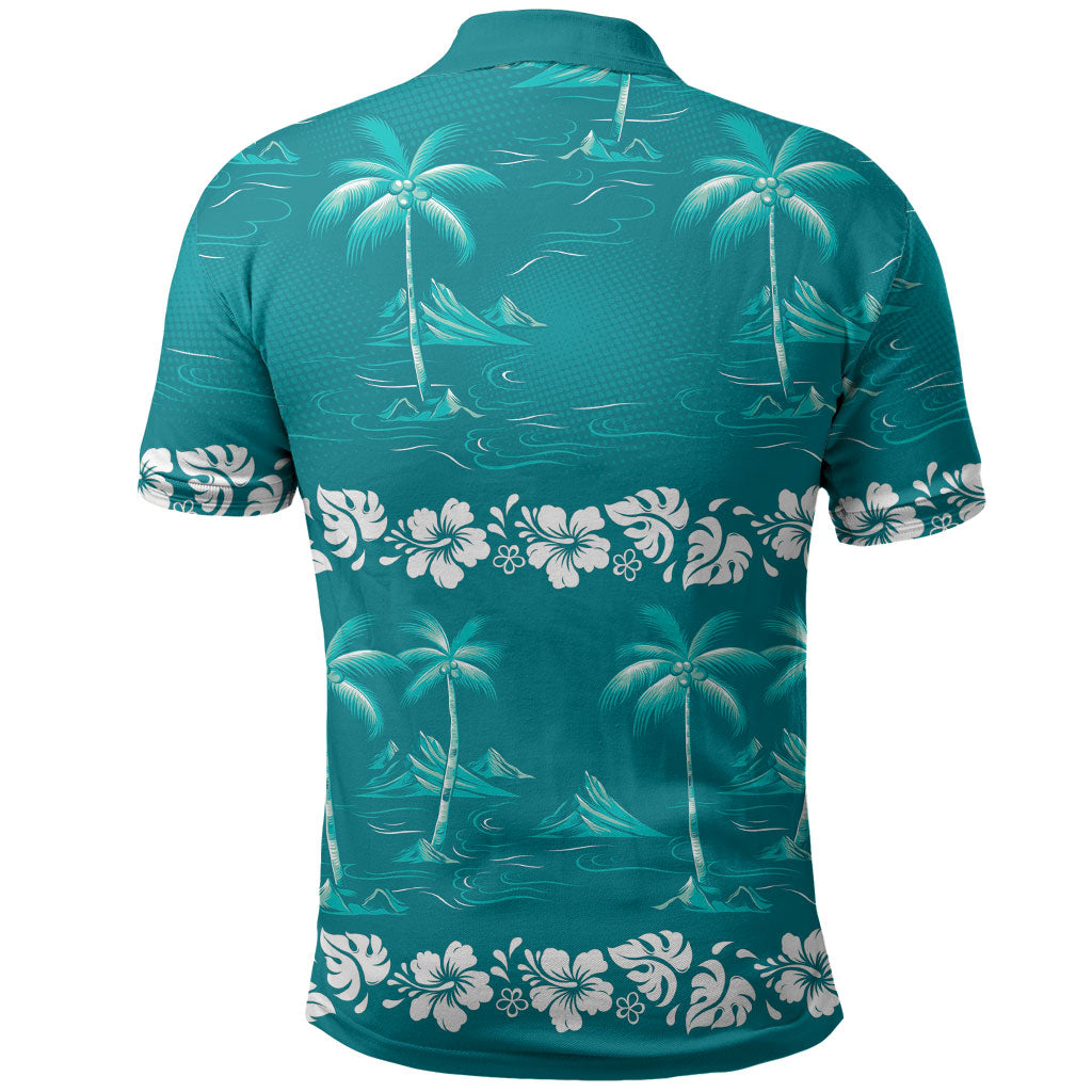 Cyan Hawaii Palm Tree Hibiscus Polo Shirt Fantasy Summer Vibe LT01 - Polynesian Pride