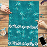 Cyan Hawaii Palm Tree Hibiscus Puzzle Fantasy Summer Vibe LT01 Cyan - Polynesian Pride