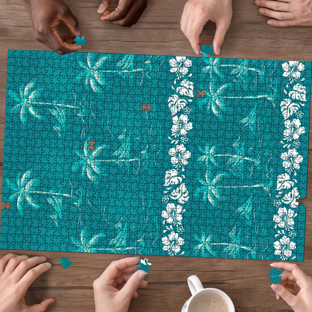 Cyan Hawaii Palm Tree Hibiscus Puzzle Fantasy Summer Vibe LT01 - Polynesian Pride