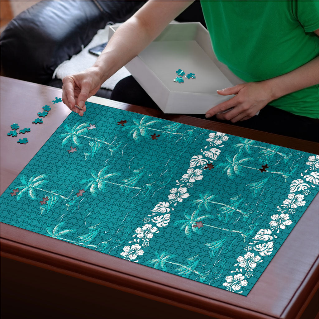 Cyan Hawaii Palm Tree Hibiscus Puzzle Fantasy Summer Vibe LT01 - Polynesian Pride
