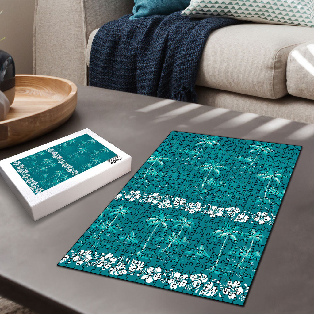 Cyan Hawaii Palm Tree Hibiscus Puzzle Fantasy Summer Vibe LT01 - Polynesian Pride