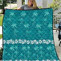 Cyan Hawaii Palm Tree Hibiscus Quilt Fantasy Summer Vibe LT01 Cyan - Polynesian Pride