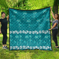 Cyan Hawaii Palm Tree Hibiscus Quilt Fantasy Summer Vibe LT01 - Polynesian Pride