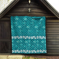 Cyan Hawaii Palm Tree Hibiscus Quilt Fantasy Summer Vibe LT01 - Polynesian Pride