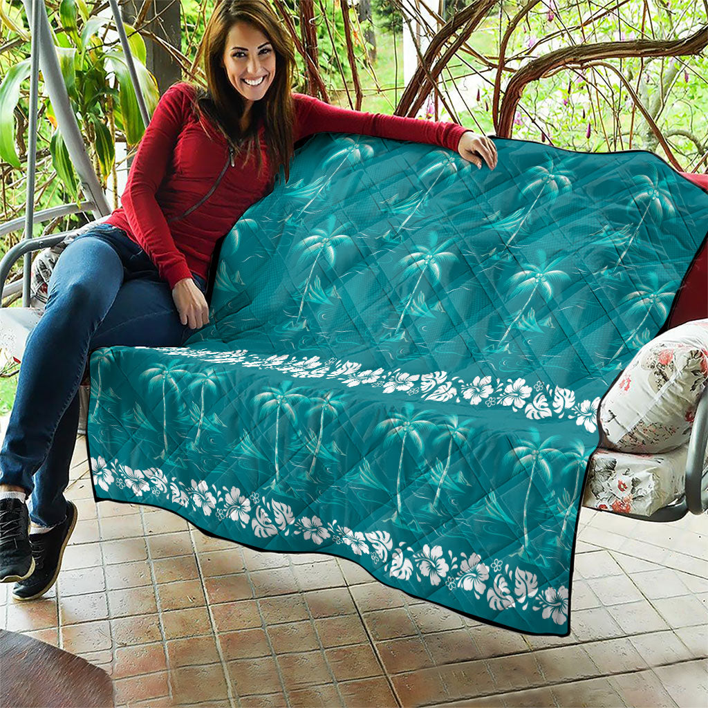 Cyan Hawaii Palm Tree Hibiscus Quilt Fantasy Summer Vibe LT01 - Polynesian Pride