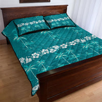 Cyan Hawaii Palm Tree Hibiscus Quilt Bed Set Fantasy Summer Vibe LT01 - Polynesian Pride