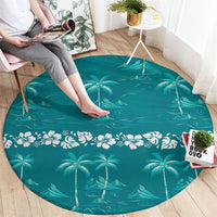 Cyan Hawaii Palm Tree Hibiscus Round Carpet Fantasy Summer Vibe LT01 - Polynesian Pride