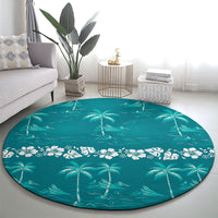 Cyan Hawaii Palm Tree Hibiscus Round Carpet Fantasy Summer Vibe LT01 - Polynesian Pride