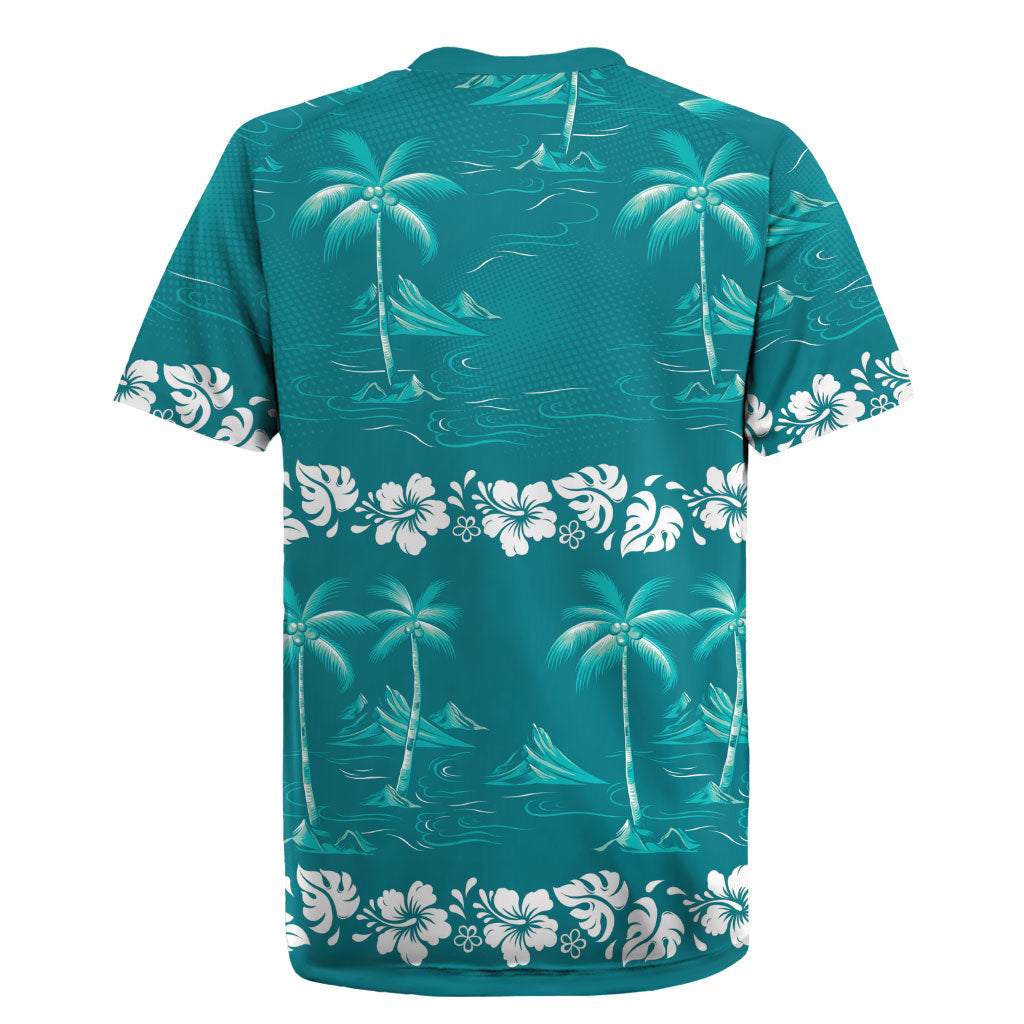 Cyan Hawaii Palm Tree Hibiscus Rugby Jersey Fantasy Summer Vibe LT01 - Polynesian Pride